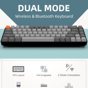 ZIYOU LANG RK68 60% Wireless Mechanical Keyboard,Bluetooth 5.0/2.4Ghz Dual Mode Receiver,Hot-Swappable Mini 68-Key,Retro Color Keycaps,Linear Red Switch,Ultra Power Saving for PC PS4 Xbox iPhone ipad