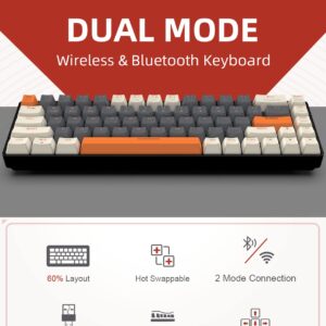 ZIYOU LANG RK68 60% Wireless Mechanical Keyboard,Bluetooth 5.0/2.4Ghz Dual Mode Receiver,Hot-Swappable mini 68-Key,Retro Color Keycaps,Clicky Blue Switch,Ultra Power Saving for PC PS4 Xbox iPhone ipad