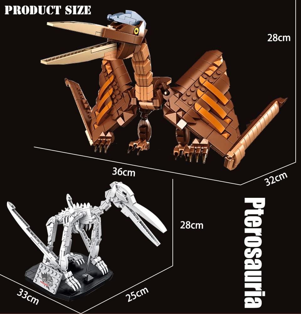 General Jim's Dinosaur Set Pterodactyl and Fossil with Display Stand 2 in 1 Posable Building Blocks Toy Bricks Set - for Teens and Adults