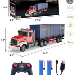 RC Semi Truck with Trailer - 22.5 Inch Semi Truck Toy for Kids, Carrier Van Transport Vehicle with 2 Rechargeable Batteries, 1:24 Container Truck with LED Lights & Music, Great Gift For Boys Girls