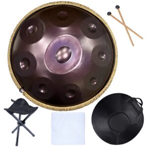 LingTing Handpan Drums Sets 22 inches D Minor Steel Hand Drum with Soft Hand Pan Bag, 2 handpan mallet,Handpan Stand,dust-free cloth (Purple,9 Notes)