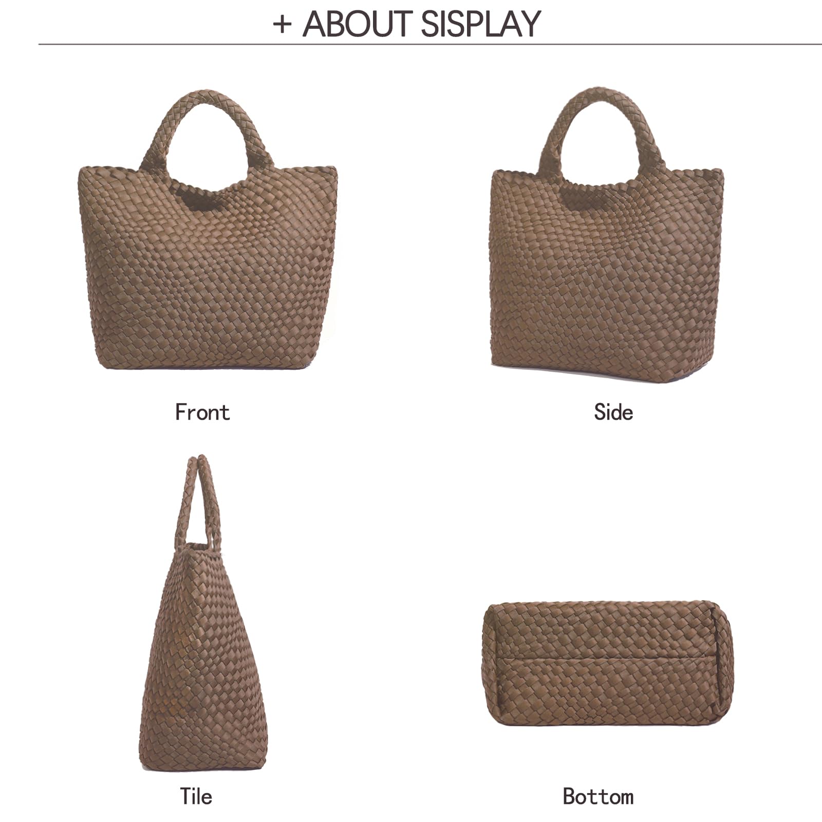 Fashion Hobo Bag Handmade Woven Casual Female Handbag Large Capacity Neoprene Tote Bag Patchwork Women Shoulder Bags (Khaki)