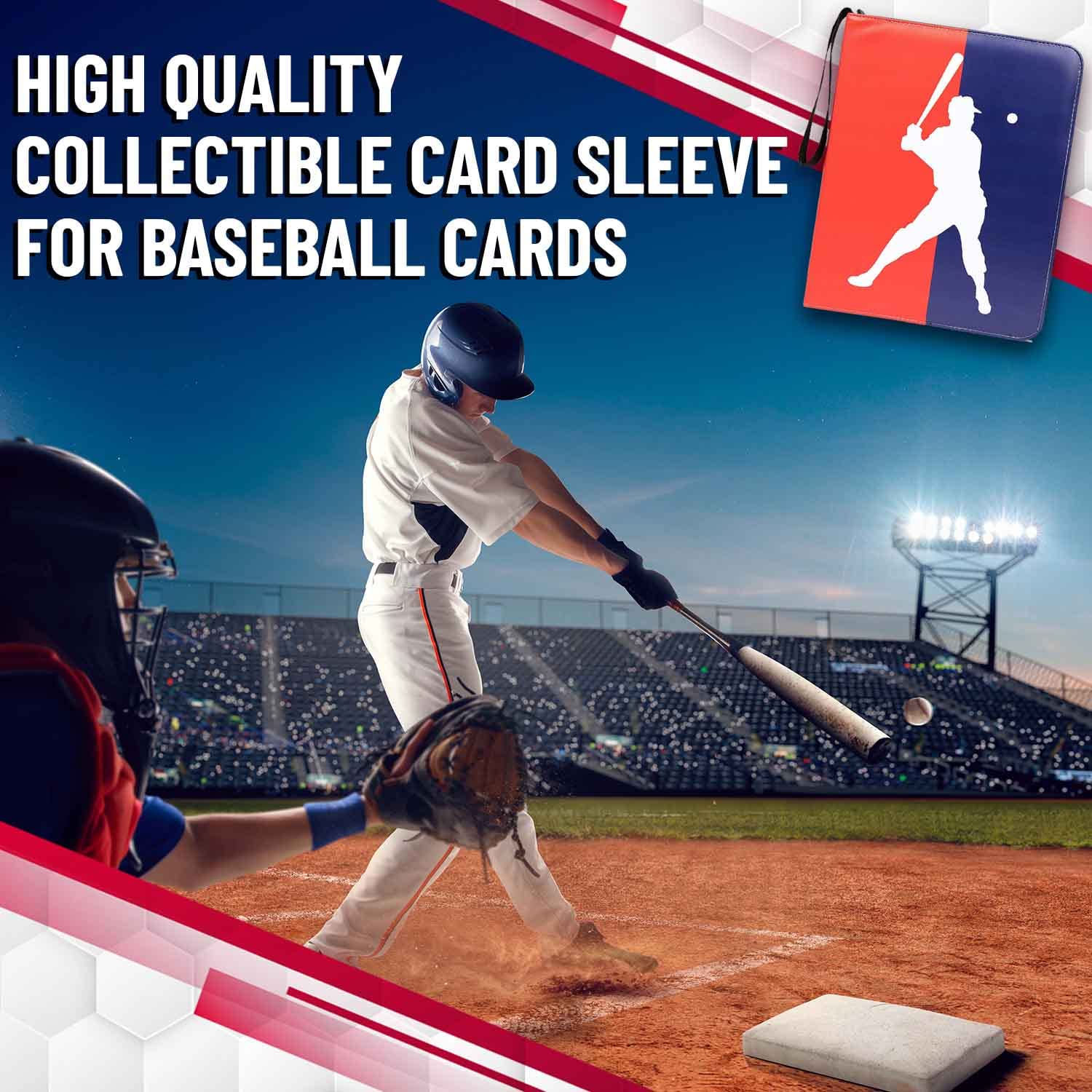 Baseball Card Binder with Sleeves - 3 Ring Waterproof Card Album with 50 Sleeves, Zipper Close, Large Capacity Card Holder Stores 900 Sports Cards (Baseball)