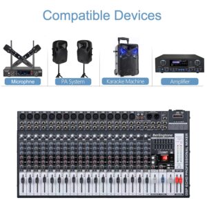 Berlingtone BR-200MX, 20 Channel Professional Bluetooth Studio Audio Mixer - DJ Sound Controller, USB MP3 Player, 16 Microphone Jack, 7 Band EQ, 16 BIT Digital FX, 48V Phantom Power, Unpowered