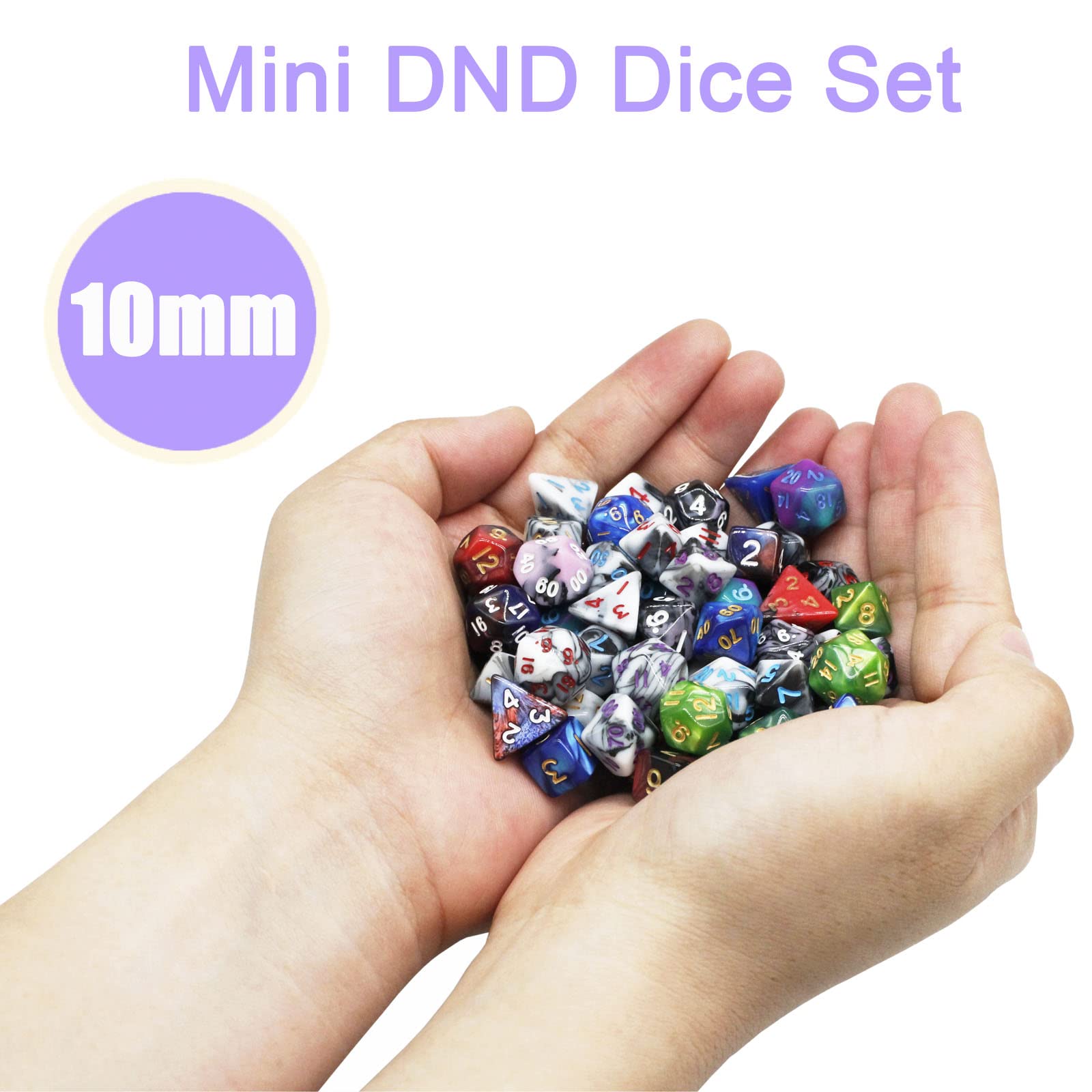 10mm Mini DND Dice Set,10 Sets Polyhedral RPG Dice (70pcs) for MTG,RPG,D&D Dungeons and Dragons Role Playing Game.(Two-Colour Swirl)