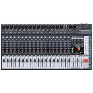 berlingtone br-200mx, 20 channel professional bluetooth studio audio mixer - dj sound controller, usb mp3 player, 16 microphone jack, 7 band eq, 16 bit digital fx, 48v phantom power, unpowered