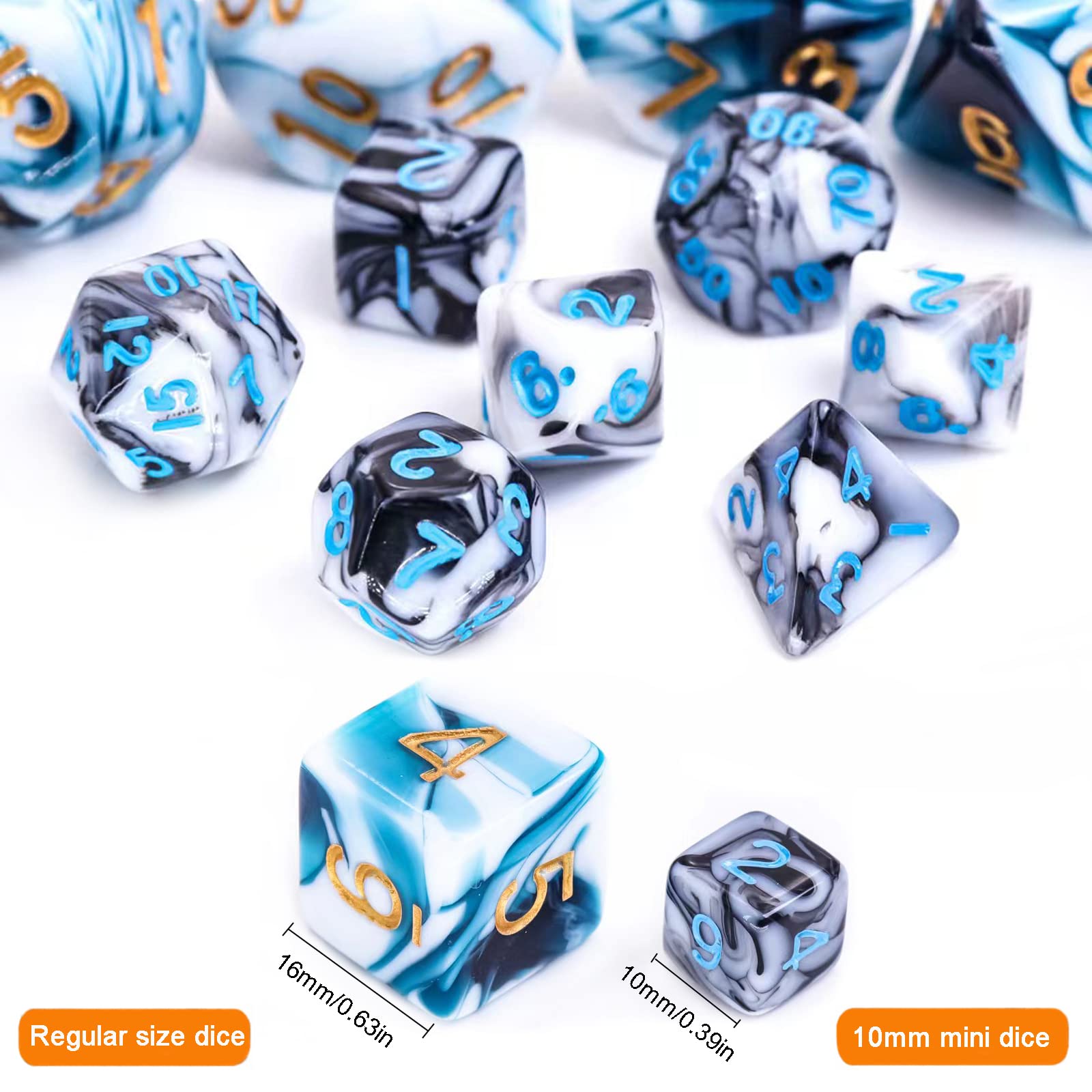 10mm Mini DND Dice Set,10 Sets Polyhedral RPG Dice (70pcs) for MTG,RPG,D&D Dungeons and Dragons Role Playing Game.(Two-Colour Swirl)