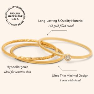 BENIQUE Dainty Stacking Rings for Women, 14K Gold Filled or 925 Sterling Silver, 1mm Thin Non-Tarnish Band Set Size 5 6 7 8 9 (14K Gold Filled, 7)