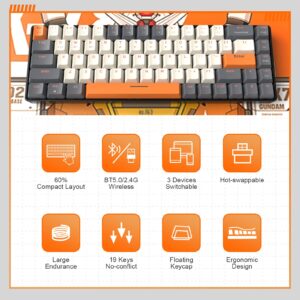 MAGIC-REFINER RK68 60% Wireless Mechanical Keyboard, Bluetooth 5.0/2.4GHz with Dual Mode 2-in-1 Receiver, Compact 68-Key Hot Swappable Gaming Keyboard, Linear Red Switch for PC Mac Xbox Smartphone