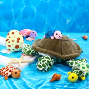 Aoriher 6 Pieces Plush Turtle Set 12 Inch Stuffed Sea Turtle Mom with 3 Little Plush Turtles and 2 Plush Turtle Eggs Soft Plush Stuffed Animal Toys Tortoise Hugging for Valentine's Day Party (Modern)