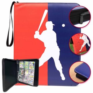 baseball card binder with sleeves - 3 ring waterproof card album with 50 sleeves, zipper close, large capacity card holder stores 900 sports cards (baseball)