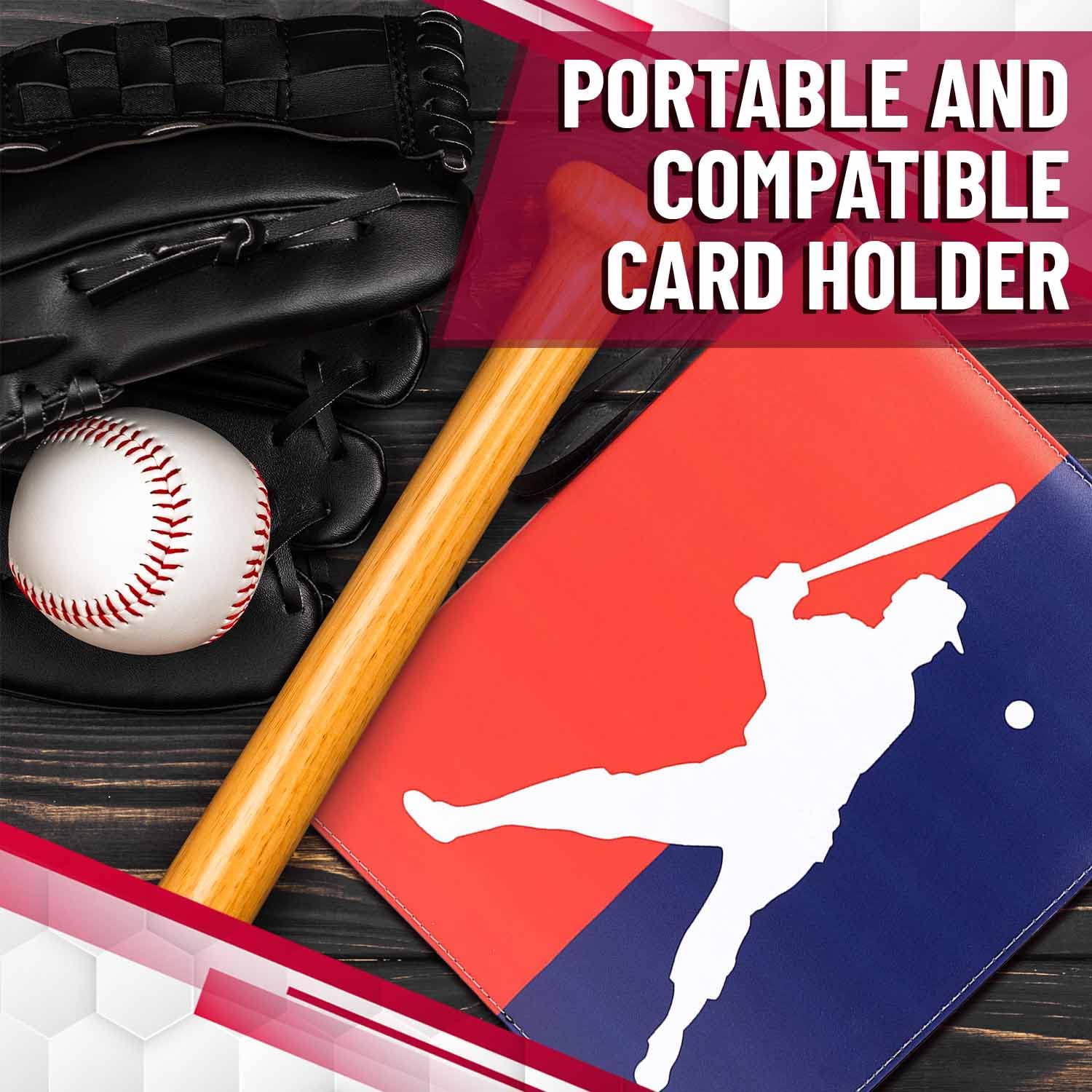 Baseball Card Binder with Sleeves - 3 Ring Waterproof Card Album with 50 Sleeves, Zipper Close, Large Capacity Card Holder Stores 900 Sports Cards (Baseball)