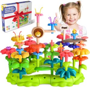 Kreadns Toys for Toddler Girls 2 3 4 Year Old, Flower Garden Building Toys Set, Gardening Pretend Toy, Creativity Stacking Block Games for Age 3+ yr Kids