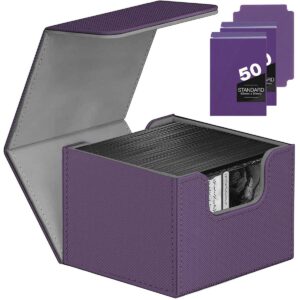 Scimi Commander high-quality leather Deck Box, designed specifically for Magic: The Gathering (MTG) and Trading Card Game (TCG) enthusiasts, hold over 100 sleeved cards (Purple)