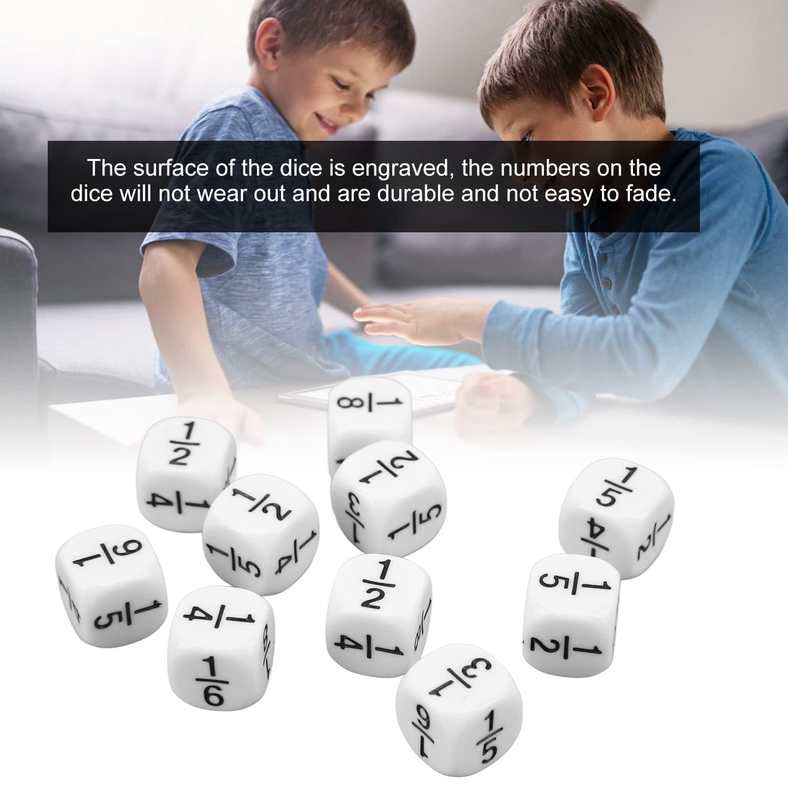 Fractional Number Dice, 20 PCS Intelligence Development White Fraction Dice for Children Toys