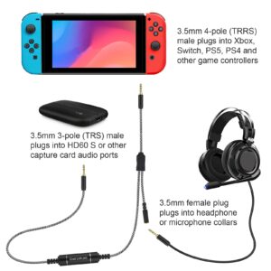 Asobilor Replacement Chat Link Pro Audio Adapter for Elgato Series Gaming Capture Card, Compatible with Nintendo Switch, PS5, PS4, Capture Voice Chat, Game Sounds, 9.2Ft Extension Cable (3.5mm Jack)