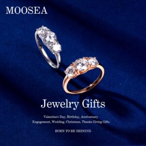 MOOSEA 2ct 3 Stone Moissanite Rings for Women, Brilliant D Color VVS1 Clarity Lab Created Diamond Wedding Rings 14K Rose Gold Vermeil Moissanite Engagement Rings for Women Anniversary Rings Gifts