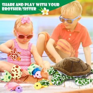 Aoriher 6 Pieces Plush Turtle Set 12 Inch Stuffed Sea Turtle Mom with 3 Little Plush Turtles and 2 Plush Turtle Eggs Soft Plush Stuffed Animal Toys Tortoise Hugging for Valentine's Day Party (Modern)