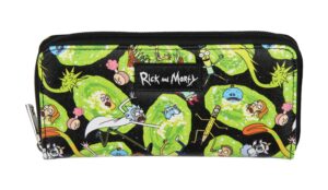 rick and morty wallet portals and characters faux saffiano zip closure wallet