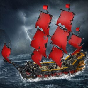 Mould King 13109 Queen Anna's Revenge Pirate Ship Model Building Blocks Kit, MOC Pirate Ship Building Sets, 3139 Pieces Large Red Set for Kids and Teens