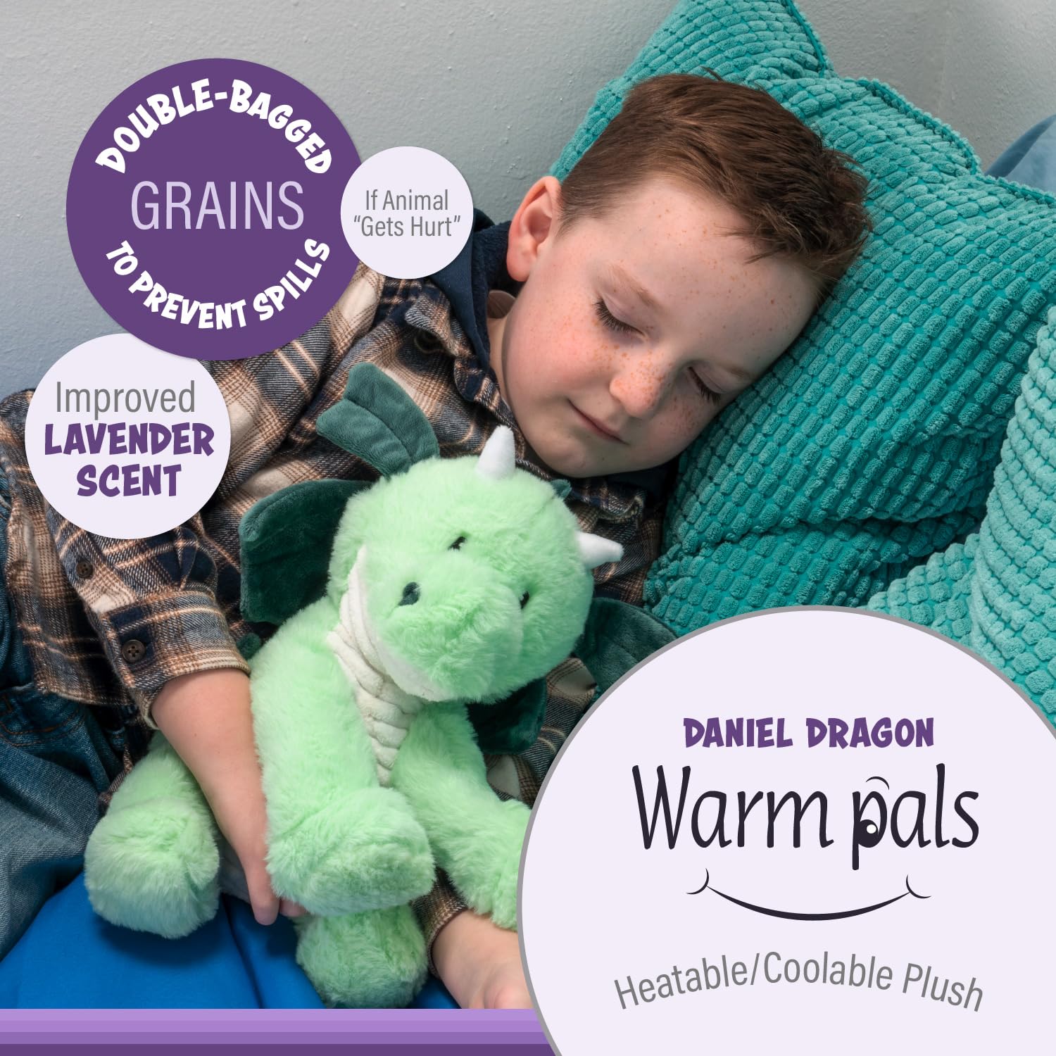 Warm Pals - Daniel Dragon - 1.5lbs - Cozy Microwavable Lavender Scented Plush Toys - Heated Stuffed Animal - Heatable Coolable Bedtime Comfort Plushie