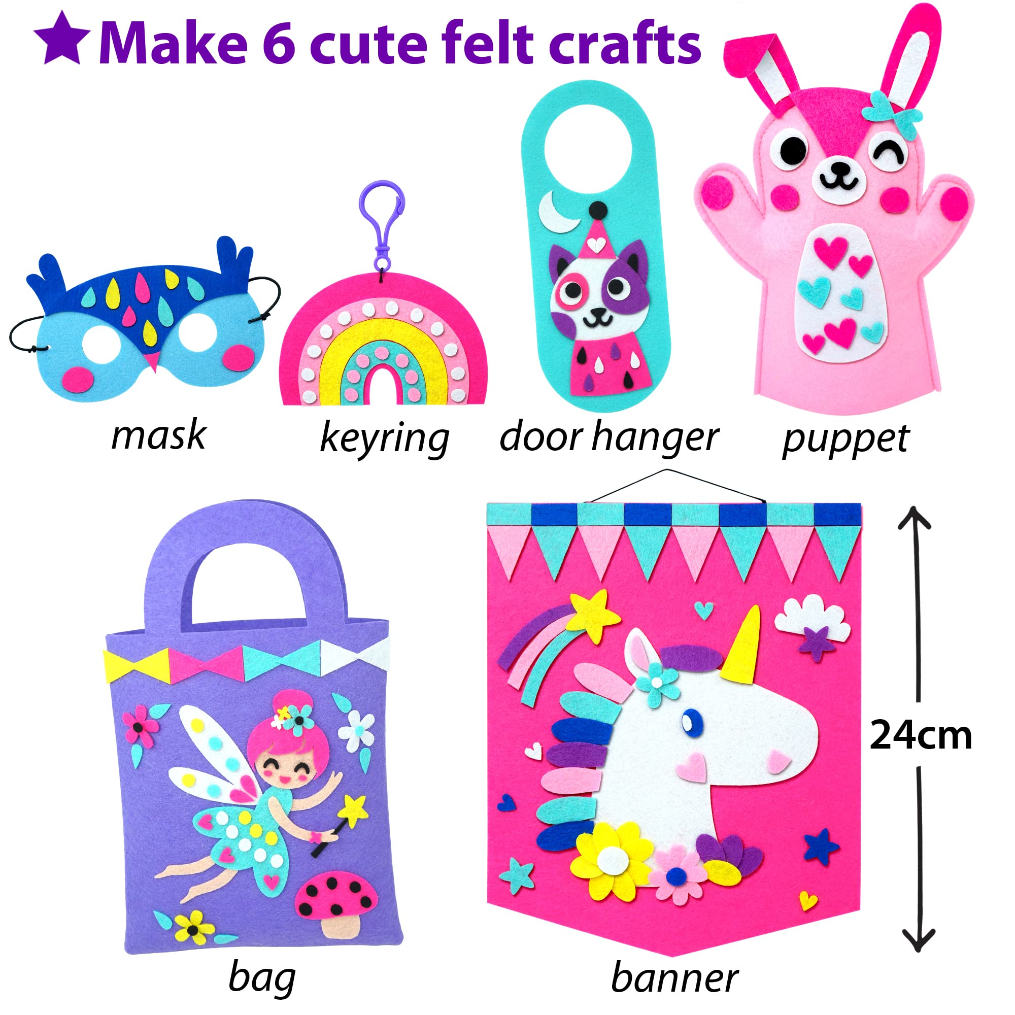 KRAFUN My First Beginner Felt Kit Unicorn Girl Animal Craft for Kids, Toddlers, Boys, Girls Age 3-6 Years Old, Include 6 DIY Handmade Arts and Crafts Projects, Activities Preschool Creative Toys