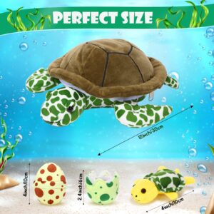 Aoriher 6 Pieces Plush Turtle Set 12 Inch Stuffed Sea Turtle Mom with 3 Little Plush Turtles and 2 Plush Turtle Eggs Soft Plush Stuffed Animal Toys Tortoise Hugging for Valentine's Day Party (Modern)