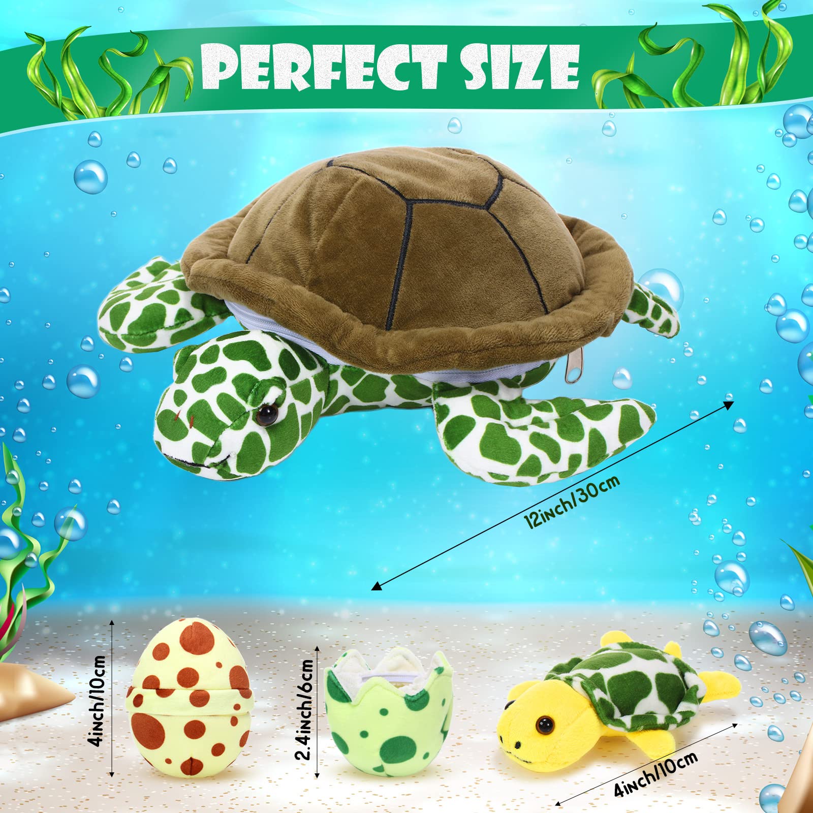 Aoriher 6 Pieces Plush Turtle Set 12 Inch Stuffed Sea Turtle Mom with 3 Little Plush Turtles and 2 Plush Turtle Eggs Soft Plush Stuffed Animal Toys Tortoise Hugging for Valentine's Day Party (Modern)