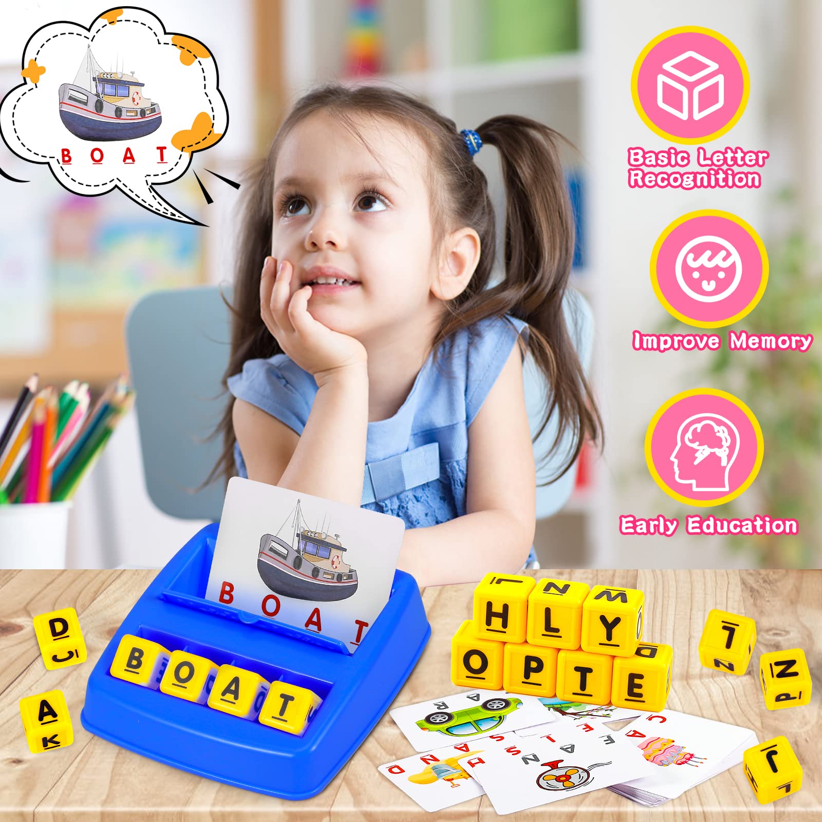 Matching Letter Game, Spelling Word and Increases Memory, Early Learning Educational Toy for Preschool & Kindergarten Kids Over 3-8 Years Old