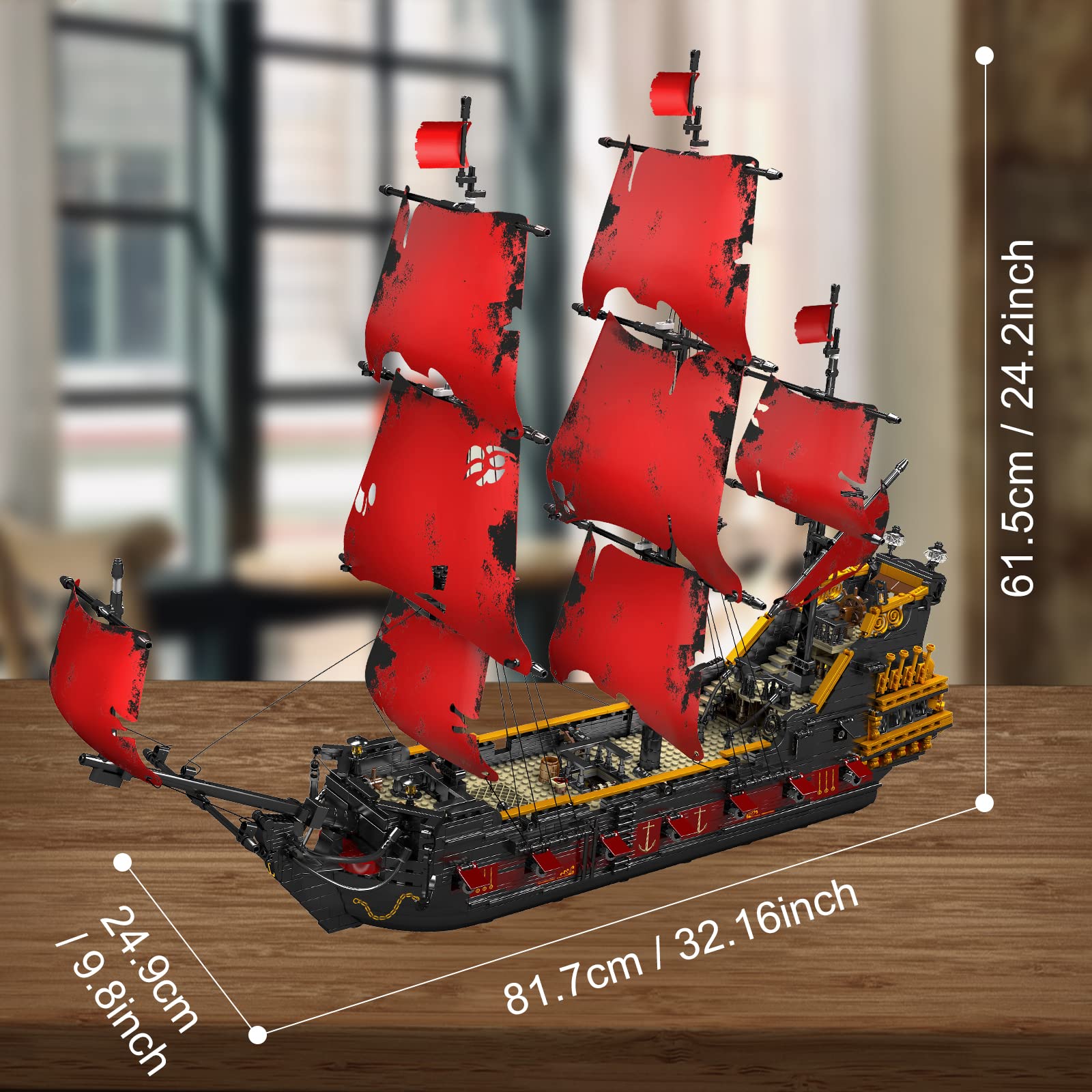 Mould King 13109 Queen Anna's Revenge Pirate Ship Model Building Blocks Kit, MOC Pirate Ship Building Sets, 3139 Pieces Large Red Set for Kids and Teens