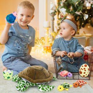 Aoriher 6 Pieces Plush Turtle Set 12 Inch Stuffed Sea Turtle Mom with 3 Little Plush Turtles and 2 Plush Turtle Eggs Soft Plush Stuffed Animal Toys Tortoise Hugging for Valentine's Day Party (Modern)