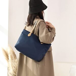 Large Tote Bag for Women, Waterproof Nylon Tote Bag, Lightweight Handbags Shoulder Bags,Work,Shopping Daily Use (Navy)