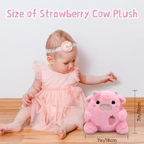 LMTGLDT Strawberry Cow Plushie Pillow Cow Stuffed Animal Toys, Cute Strawberry Cow Plush Home Decorations, Soft Stuffed Cow Doll Lovely Gifts for Kids