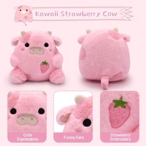 LMTGLDT Strawberry Cow Plushie Pillow Cow Stuffed Animal Toys, Cute Strawberry Cow Plush Home Decorations, Soft Stuffed Cow Doll Lovely Gifts for Kids