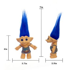 Good Luck Troll Doll 7"(Include Hairs) Tall Toy Action Figure Troll for School Project、Arts Crafts、Party Favors (13-Blue)