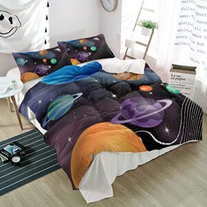 Full Duvet Covers Cartoon Universe Spaceship Planet Stars Dot 3-Piece Bedding Sets Luxury Soft Microfiber Bed Comforter Protector with Pillow Cases All Seasons Use for Women Men Girl Boy Black