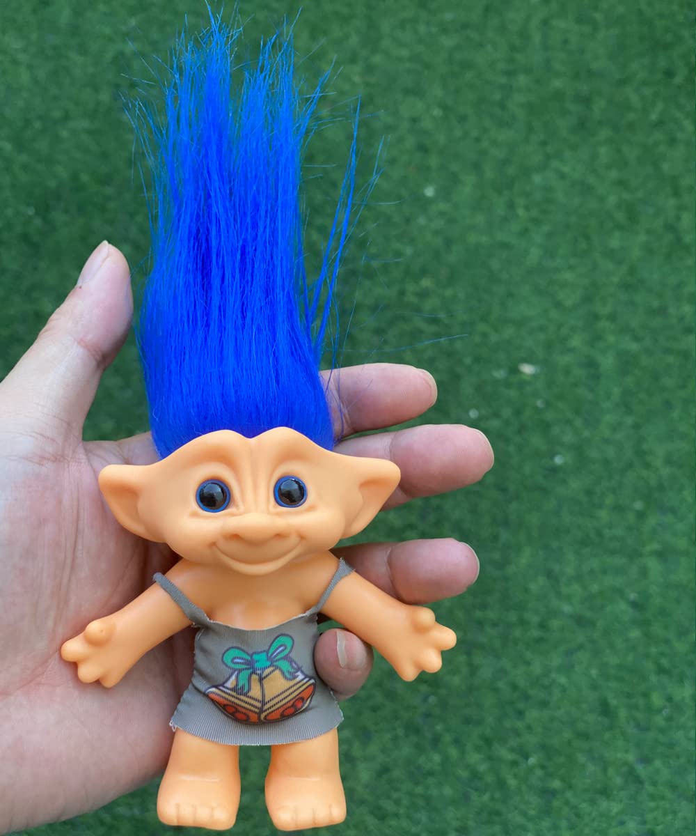 Good Luck Troll Doll 7"(Include Hairs) Tall Toy Action Figure Troll for School Project、Arts Crafts、Party Favors (13-Blue)