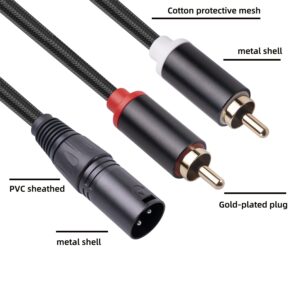 Dual RCA to XLR Male Y Splitter Patch Microphone Cable 3FT, 1 XLR Male to 2 RCA Male Y Adapter Cord Cable