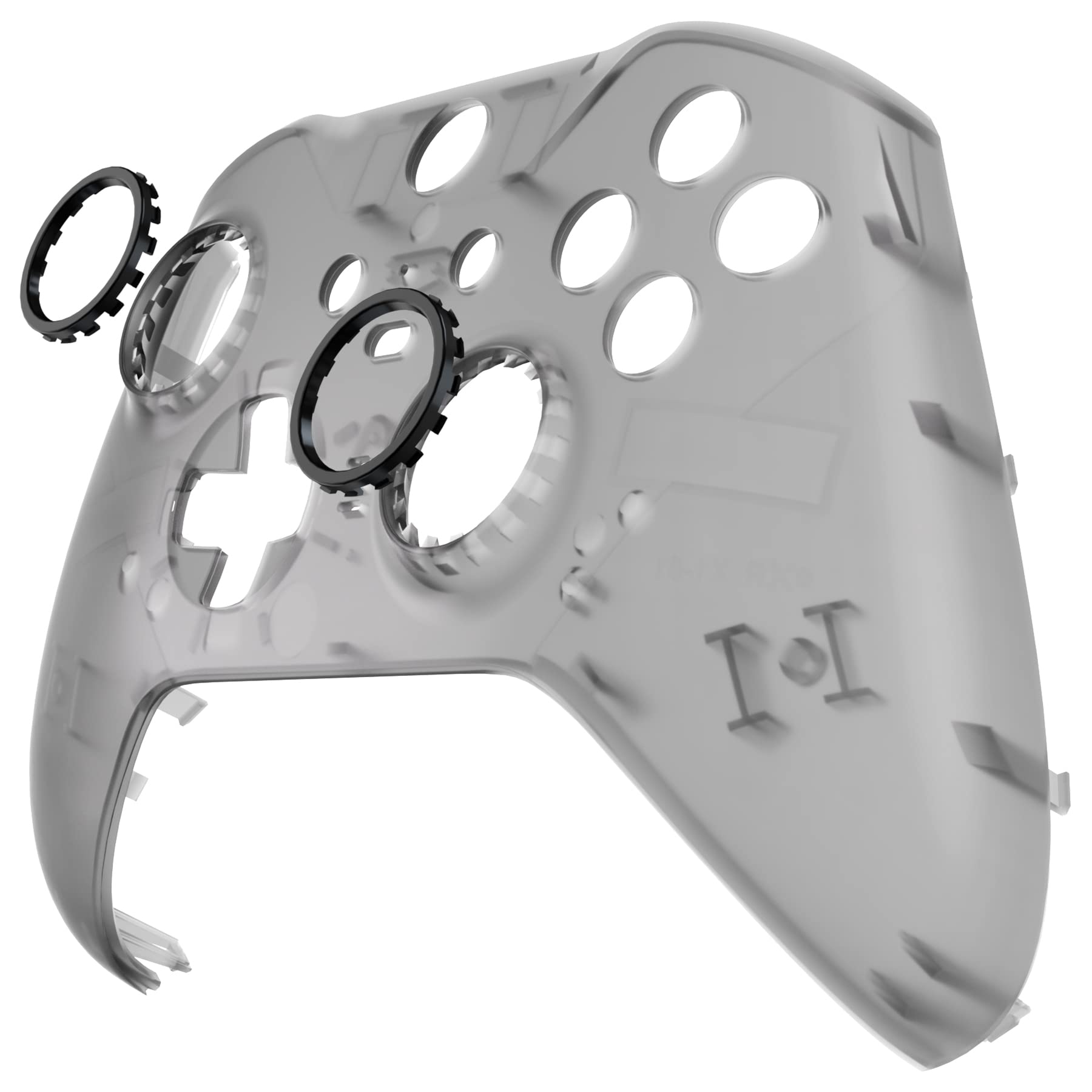 eXtremeRate Clear Black Replacement Faceplate Cover for Xbox One Elite Controller Series 2 (Model 1797), Custom DIY Front Housing Shell Case & Accent Rings for Xbox Elite Series 2 Core Controller