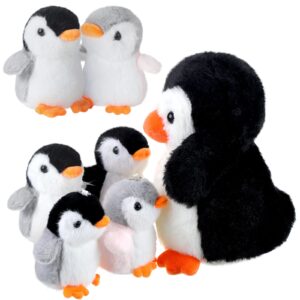 plush toys set stuffed animal zoo toys with mom and small baby realistic baby animals for gift christmas holiday birthday bag stuffings decorations (penguin)