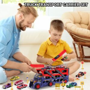 Toddler Boys Toys for 3-4 Year Old,Large Transport Cars Carrier Set Truck Launcher Toys with 8 Die-cast Vehicles Truck Toys Cars,Ideal Gift Toys for Kids Age 3-7