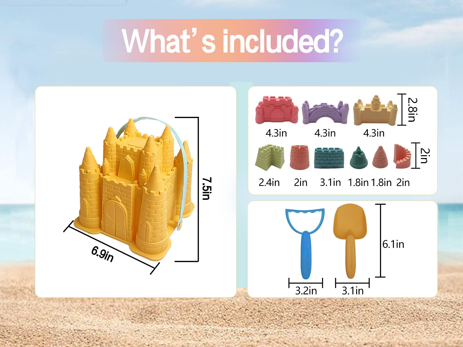 IOKUKI Beach and Sand Castle Kit, 12 PCS Sand Toys for Kids Outdoor with Sand Castle Bucket, Molds, Rake and Shovel, Great Toys for Beach