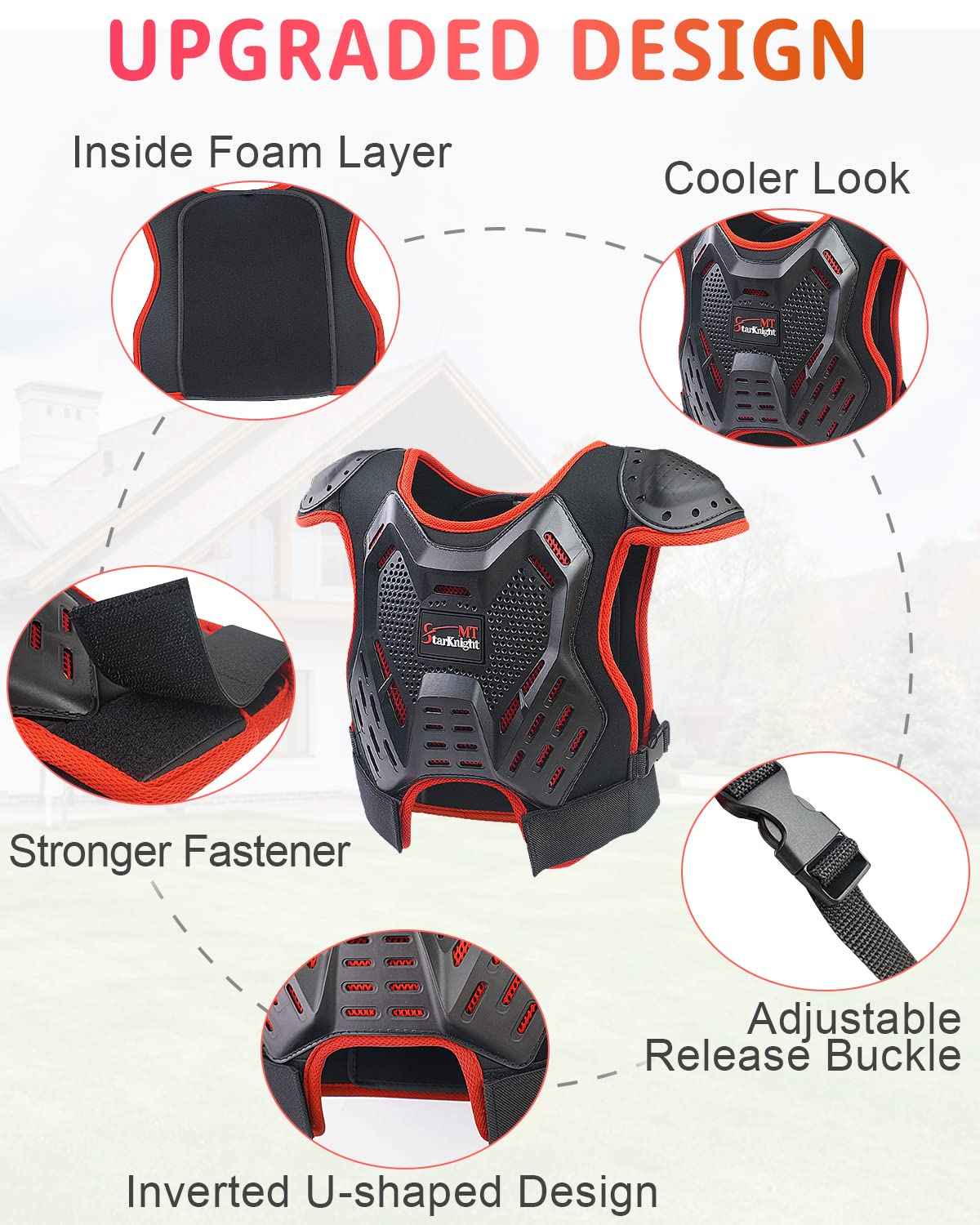 StarknightMT 2 Sets Kids ATV Riding Gear - Protective Shoulder Pad Chest Back Spine Protector with Quick Release Straps(Black+Red)