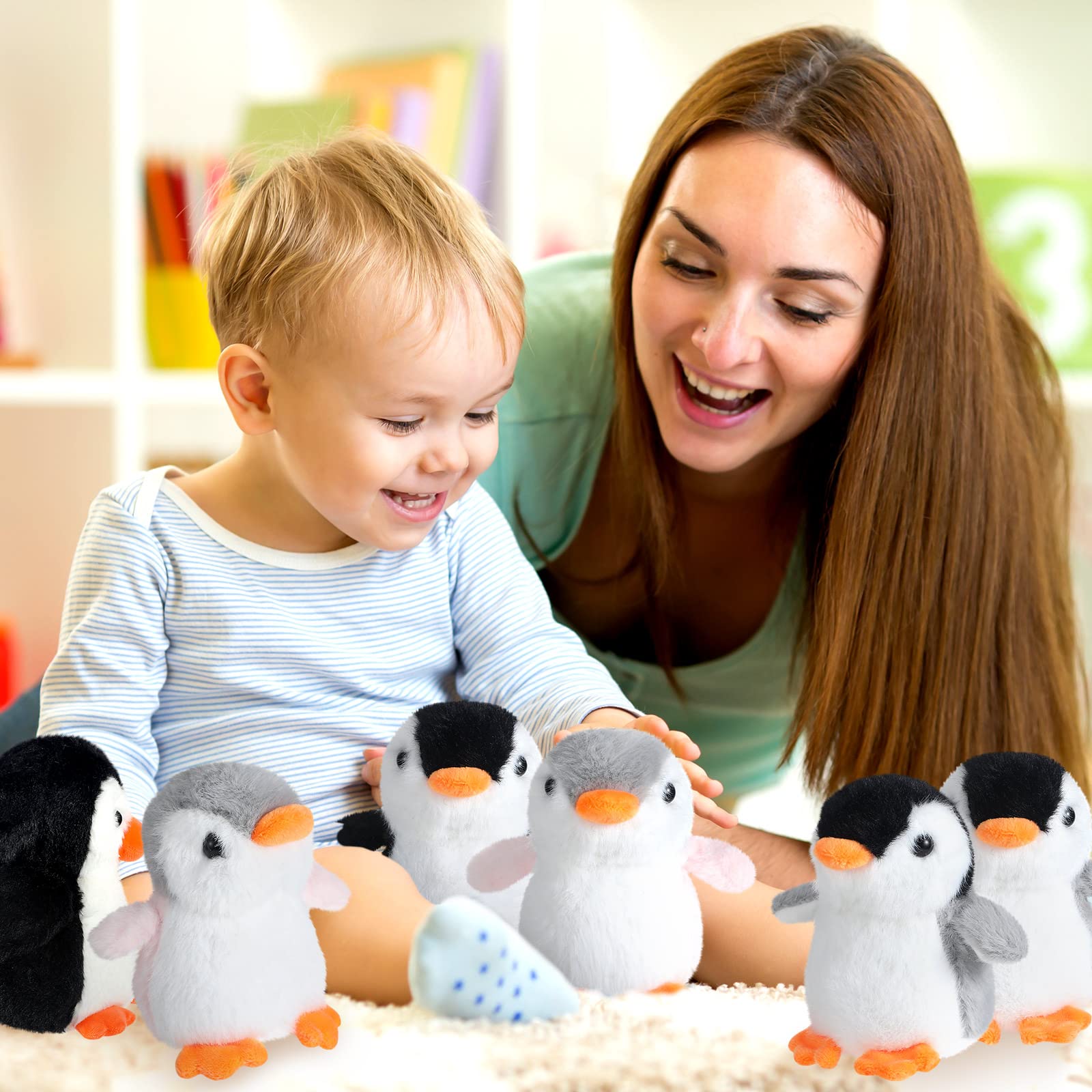 Plush Toys Set Stuffed Animal Zoo Toys with Mom and Small Baby Realistic Baby Animals for Gift Christmas Holiday Birthday Bag Stuffings Decorations (Penguin)