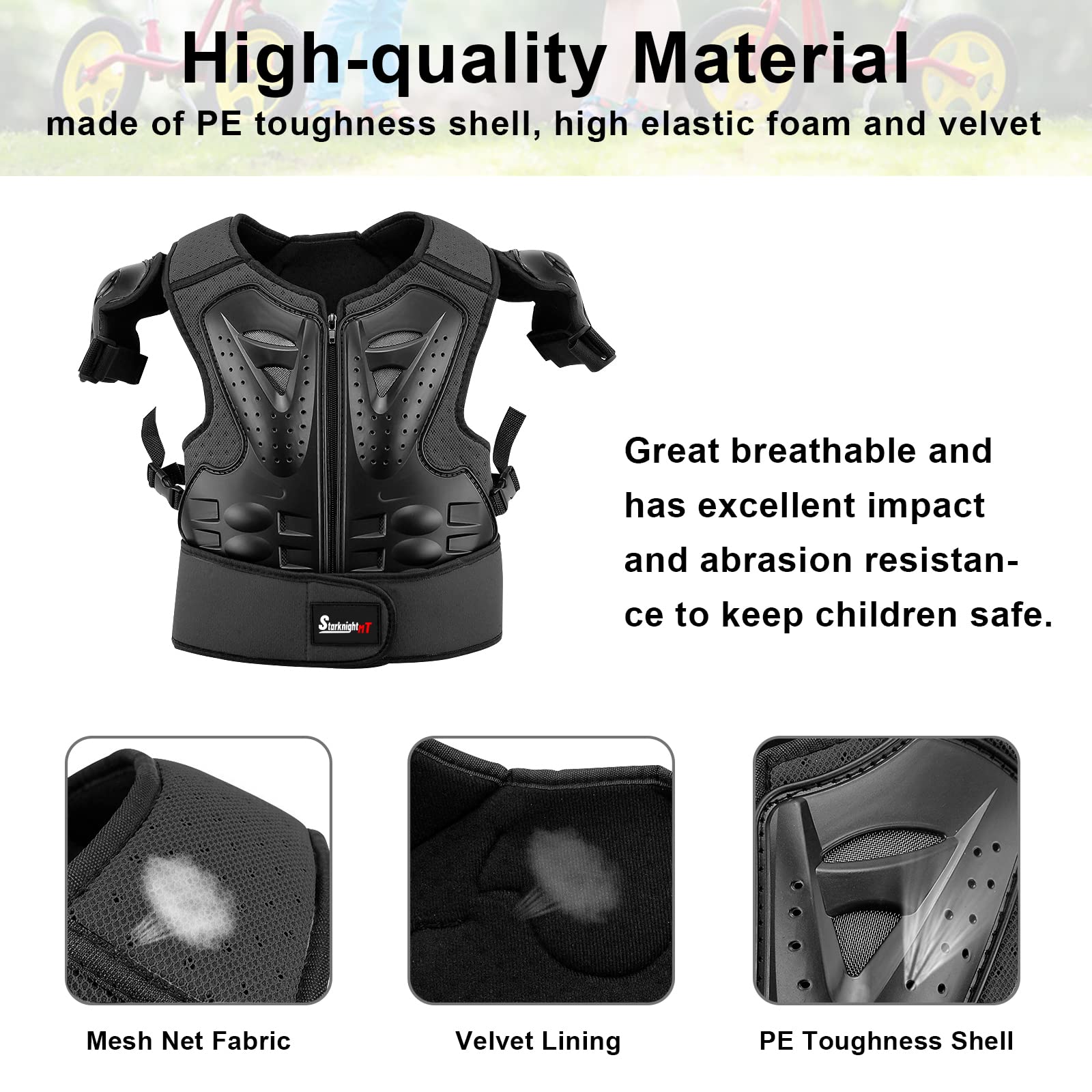 StarknightMT 2 Sets Kids ATV Riding Gear - Protective Shoulder Pad Chest Back Spine Protector with Quick Release Straps(Black+Red)