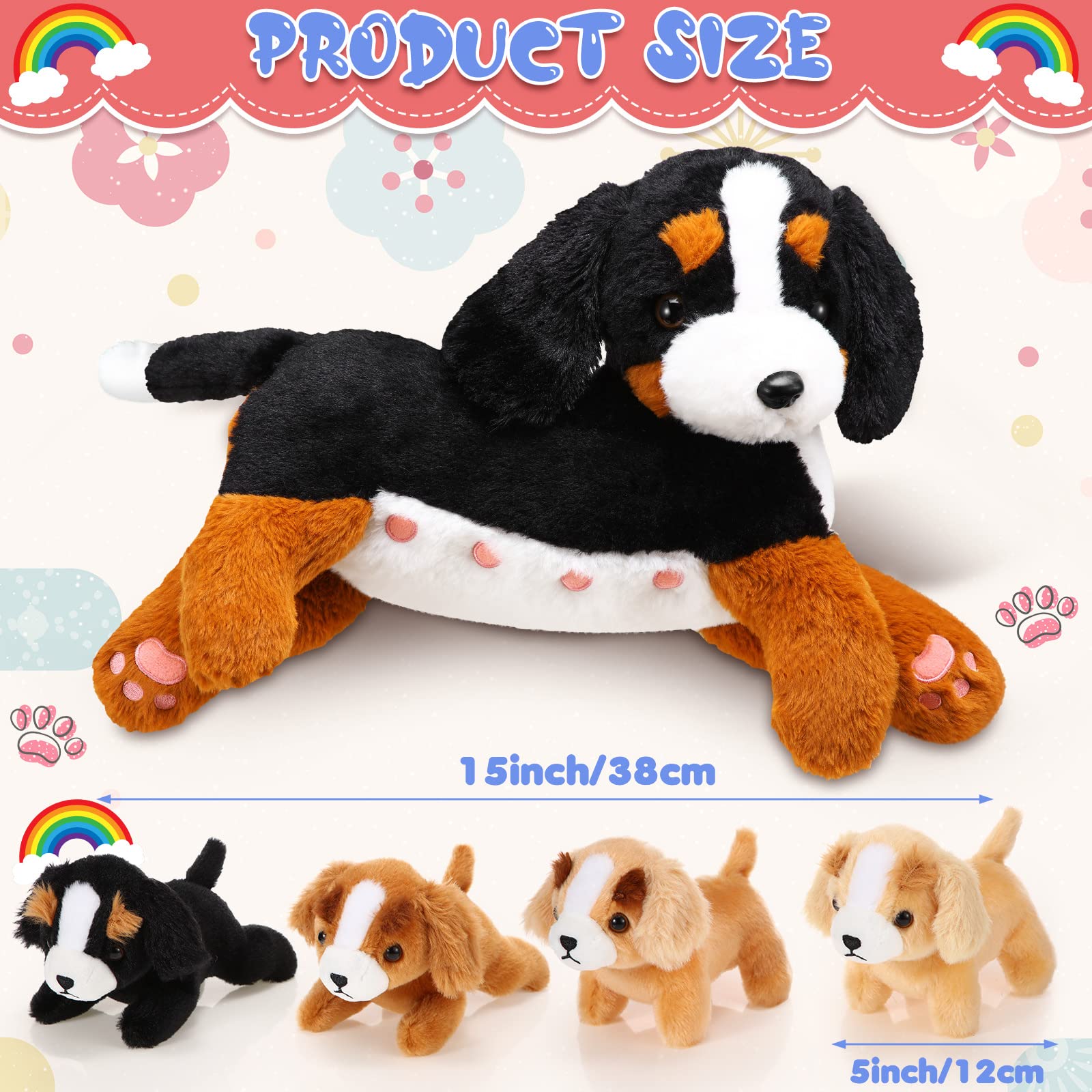 HyDren Nurturing Bernese Mountain Dog Plush Toy Set 15 Inch Nursing Mommy Dog Stuffed Animal with 4 Stuffed Magnetic Baby Puppies for Kids Birthday Graduation Children's Day Gifts Pet Party Favors