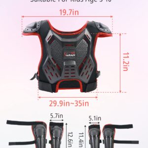 StarknightMT 2 Sets Kids ATV Riding Gear - Protective Shoulder Pad Chest Back Spine Protector with Quick Release Straps(Black+Red)