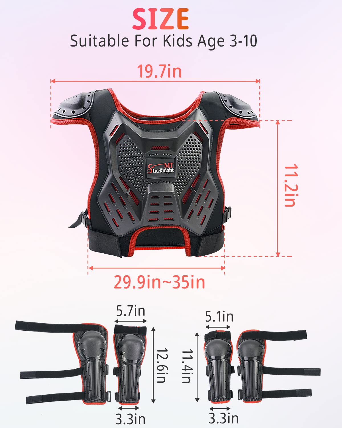 StarknightMT 2 Sets Kids ATV Riding Gear - Protective Shoulder Pad Chest Back Spine Protector with Quick Release Straps(Black+Red)