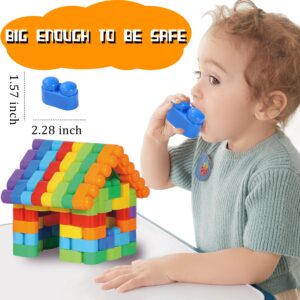 RAINBOW TOYFROG Building Blocks Toys for Toddlers–Educational Development STEM Toys–Safe Skill Building Toys for Boys&Girls – Set of 74pcs with Alphabet &Umber Stickers – Included Storage Bag