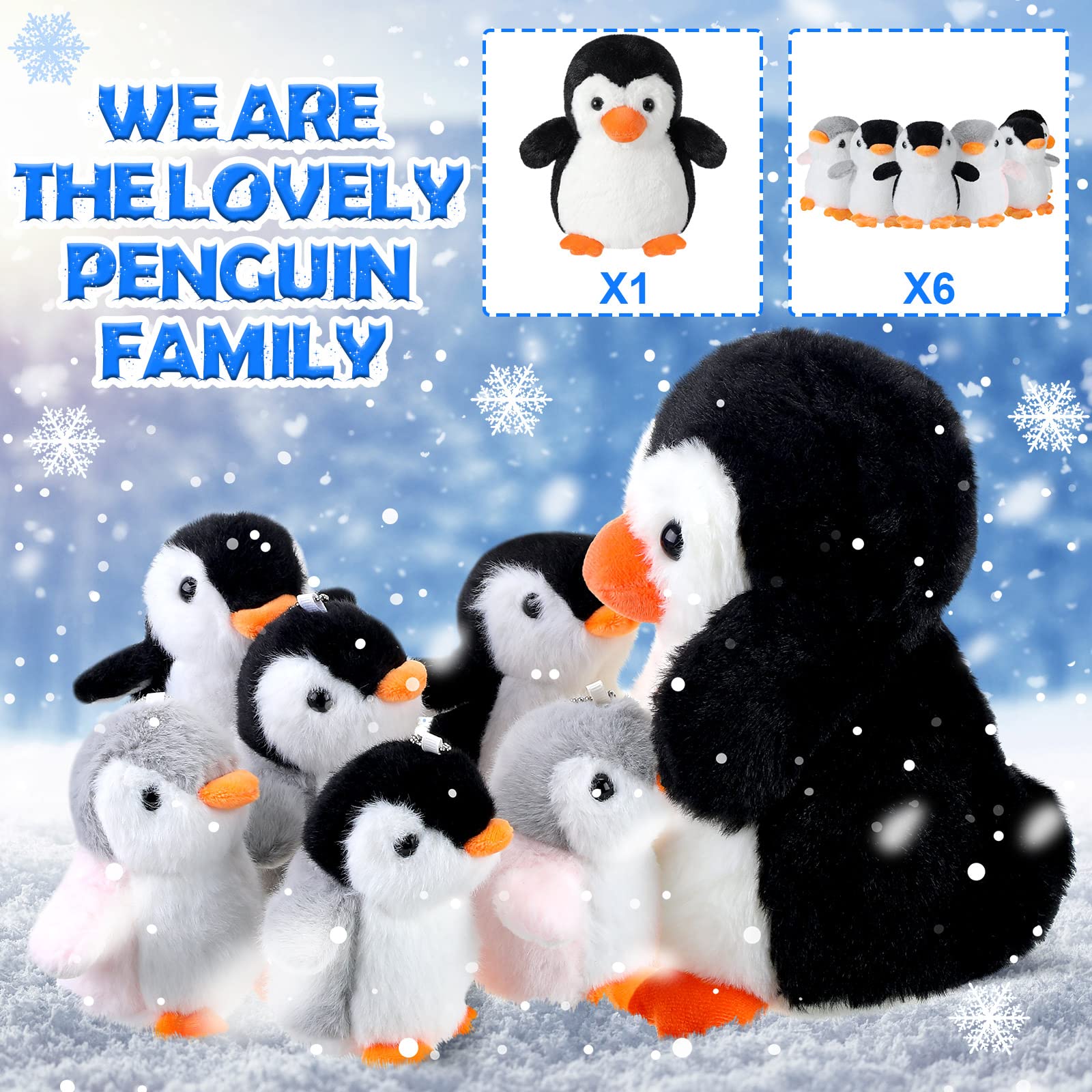 Plush Toys Set Stuffed Animal Zoo Toys with Mom and Small Baby Realistic Baby Animals for Gift Christmas Holiday Birthday Bag Stuffings Decorations (Penguin)